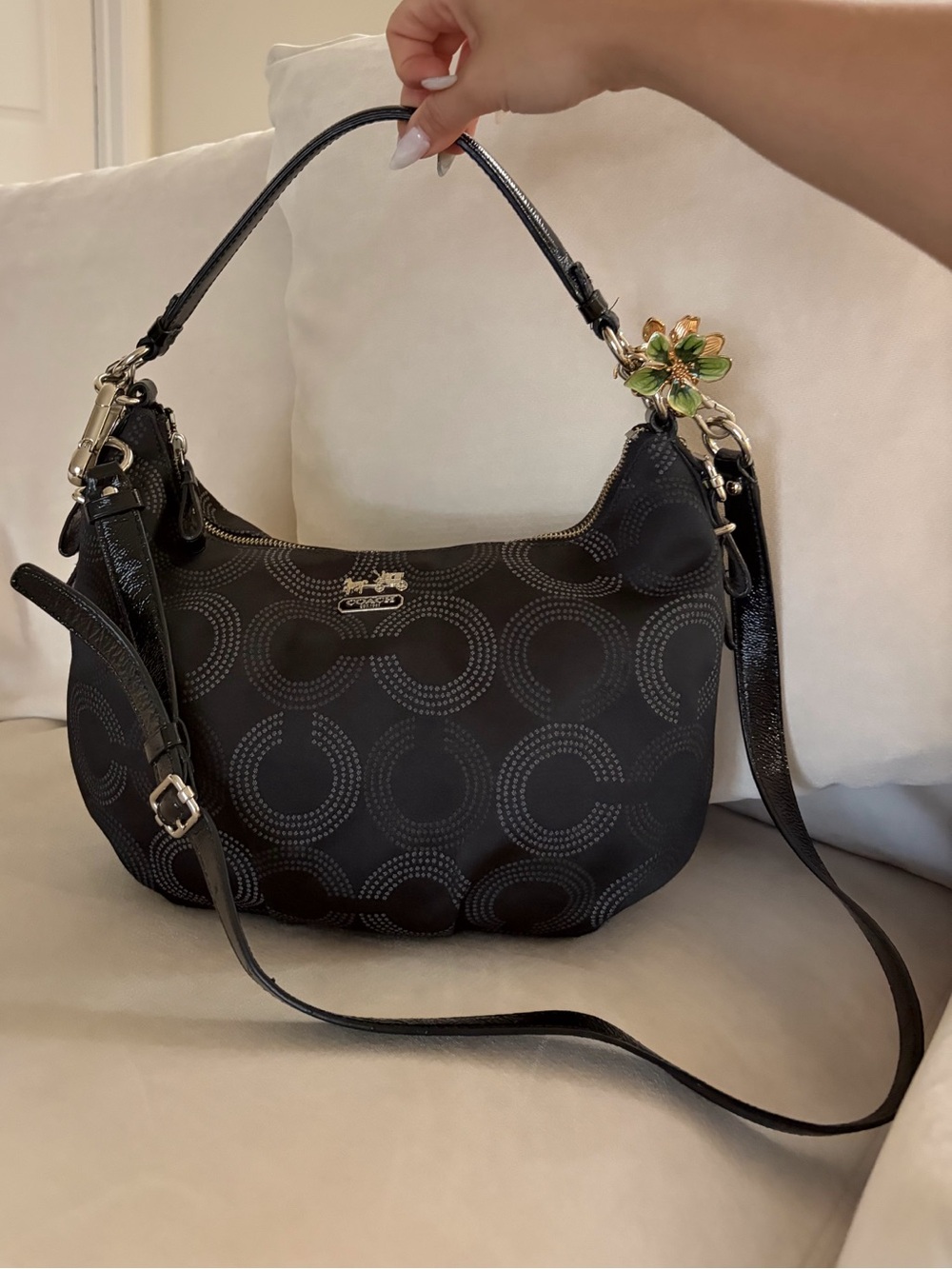 Coach Black Signature Shoulder Bag with Silver Hardware